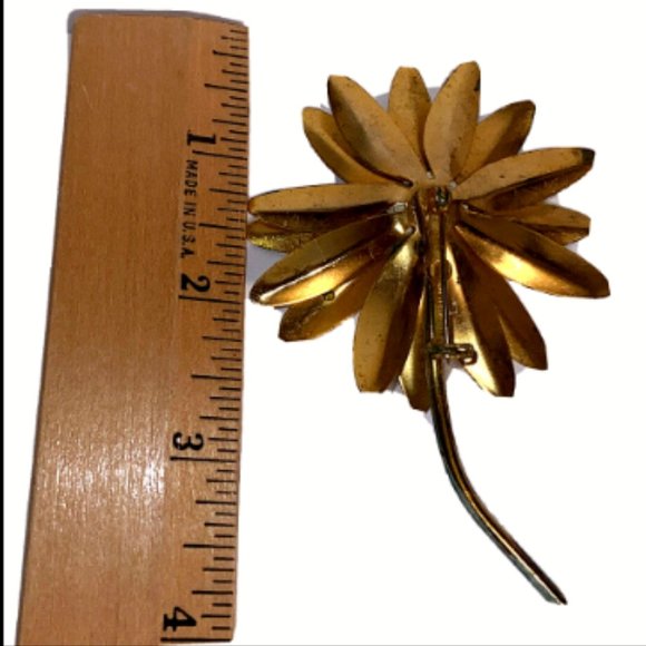 Sandor White Daisy Brooch Pin Ladybug Stem Flower Power 4" Vintage - Picture 6 of 12